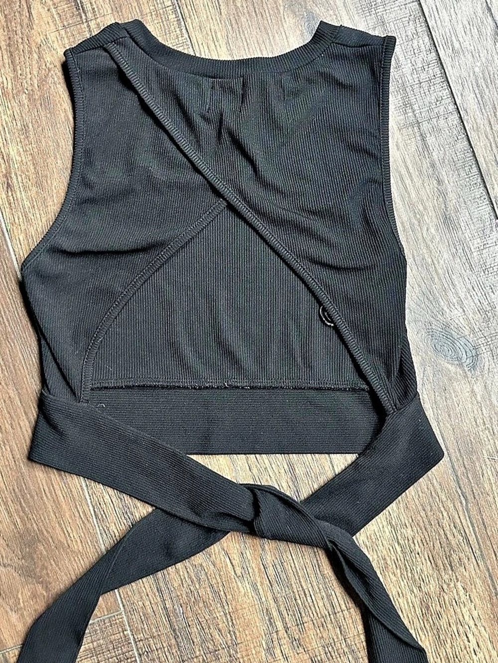 Princess Polly Jenesa Tie Back Top Black Ribbed Crop Top 4